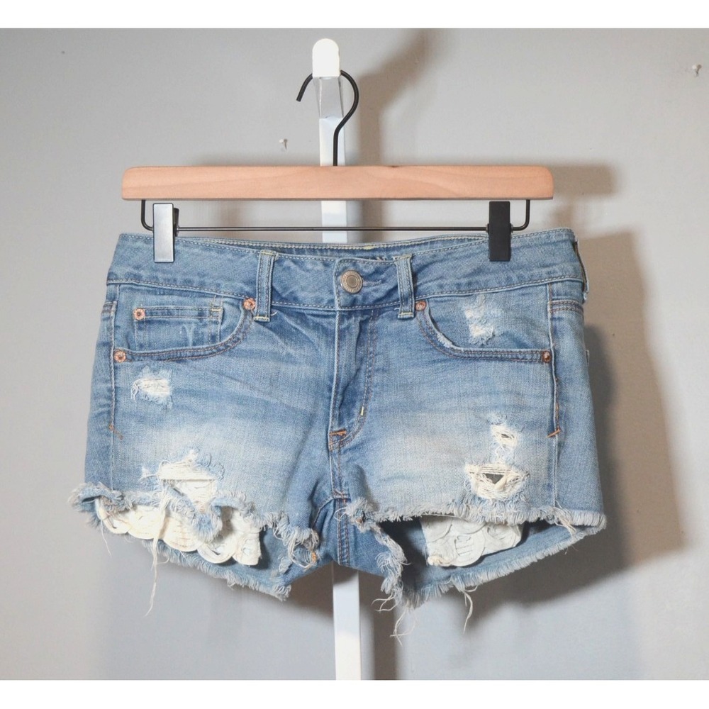 American Eagle Women's Size 6 Cut-off Distressed Shorty Stretch Denim Shorts